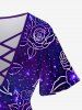 Plus Size Crisscross Light Beam Floral Printed V-Neck Short Sleeve T-Shirt -  