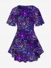 Plus Size Crisscross Light Beam Floral Printed V-Neck Short Sleeve T-Shirt -  