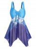 Ensemble de Tankini Rembourré Asymétrique à Fleurs à Taille Haute Grande Taille - Bleu profond 4X