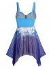 Ensemble de Tankini Rembourré Asymétrique à Fleurs à Taille Haute Grande Taille - Bleu profond 4X