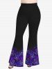 Plus Size 3D Light Beam Floral Colorblocks Printed Flare Pants -  