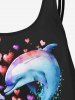 Haut de Tankini 3D Vague de Mer et Dauphin Imprimés en Forme de Cœur - Noir XS
