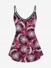 Plus Size 3D Sun Moon And Colorblocks Print Cold Shoulder Tank Top -  