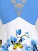 T-shirt Fleuri Papillon Imprimé Croisé de Grande Taille à Col V - Bleu 5x | US 30-32