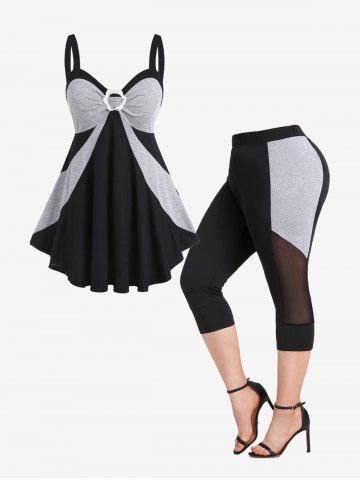 Débardeur à Dos Nu et Legging Capri Grande Taille - MULTI