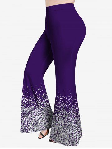 Plus Size Glitter Printed Pull On Flare Pants
