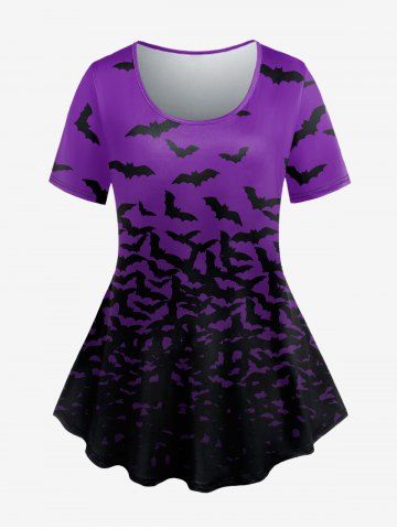 Gothic Bat Print T-shirt - PURPLE - 4X | US 26-28