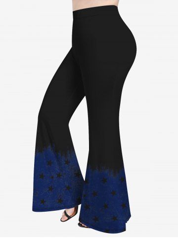 Pantalones Acampanados Estampado de Estrellas de Talla Extra - BLACK - 4X | US 26-28