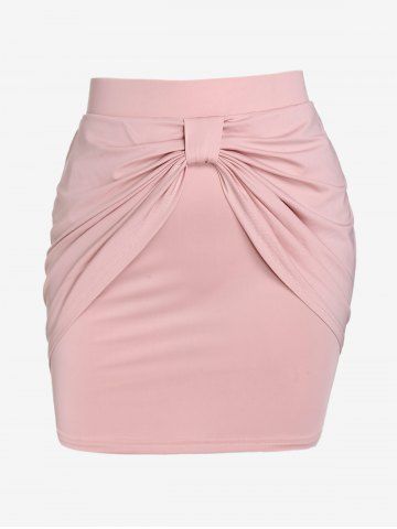 Plus Size Knot Cowl Front Bodycon Skirt - LIGHT PINK - L