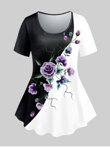 Camiseta Floral Talla Extra Mitad - BLACK - 5X | US 30-32