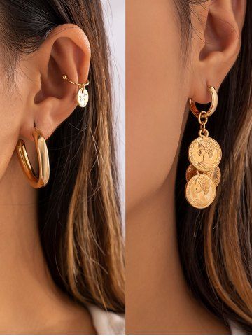 Boucles D'Oreilles Léopard Géométrique Brillant 3 Pièces - GOLDEN