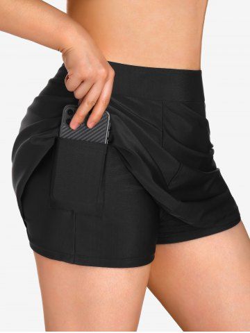 Slit Pocket Skort Swimsuit - BLACK - L | US 12