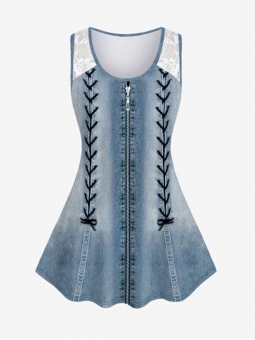 Top Sin Mangas con Estampado 3D con Cremallera - LIGHT BLUE - 1X | US 14-16