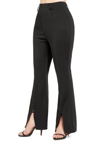 Solid Color Slit Hem Slim Fit Long Flare Pants - BLACK - M