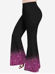 Plus Size Glitter Printed Pull On Flare Pants -  