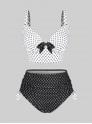 Bow Tie Polka Dot Cinched Bottom Tankini Swimsuit -  