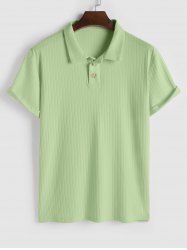 Solid Color Textured Short Sleeves Polo Collared T-shirt -  