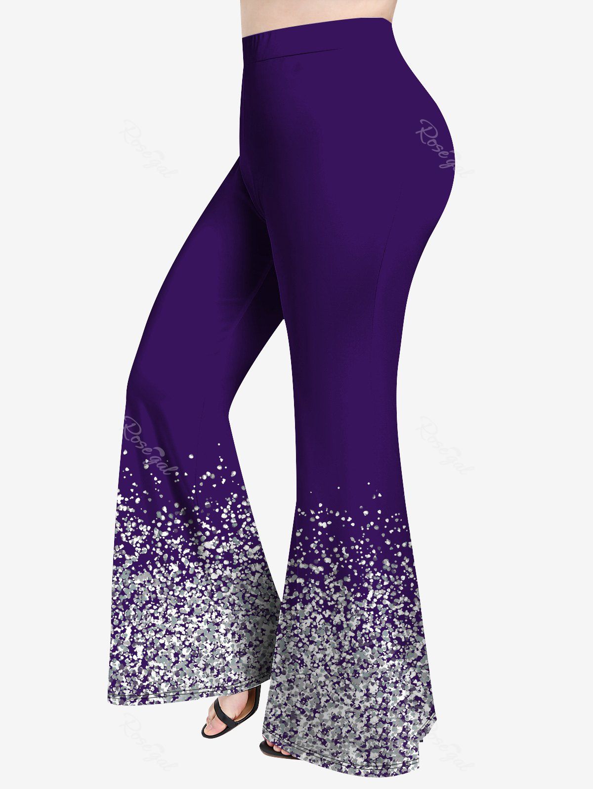 Unique Plus Size Glitter Printed Pull On Flare Pants  