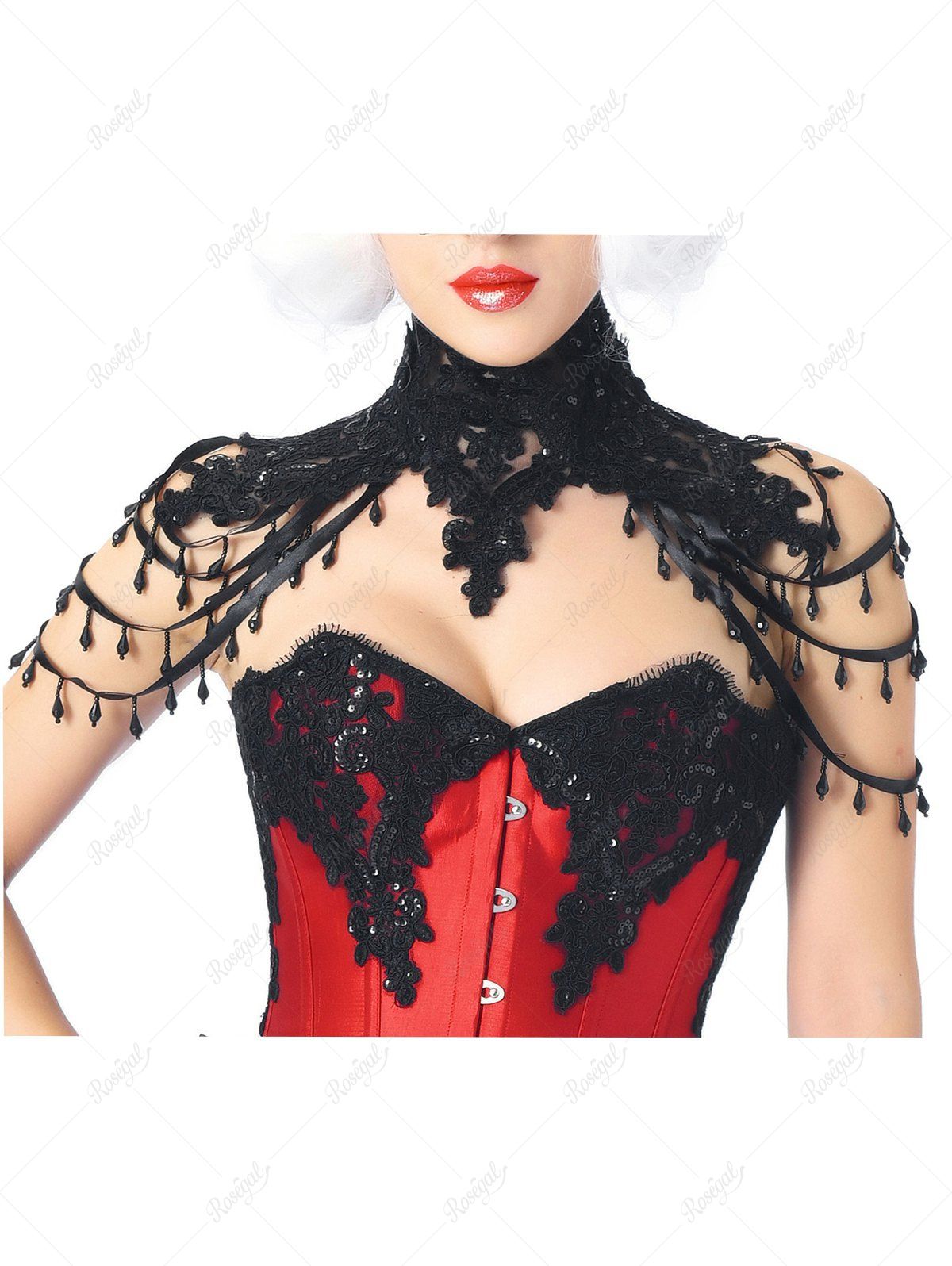 Store Gothic Beaded Layered Lace Shoulder Piece Necklace  