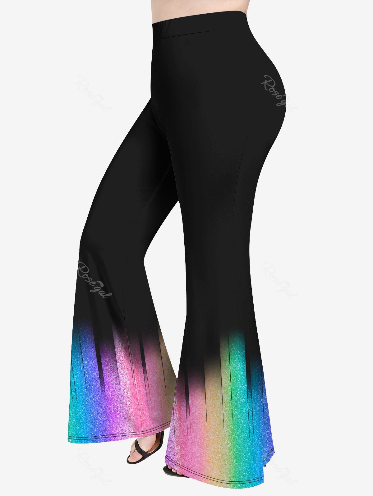 Fancy Plus Size 3D Sparkling Sequin Colorblocks Print Flare Pants  