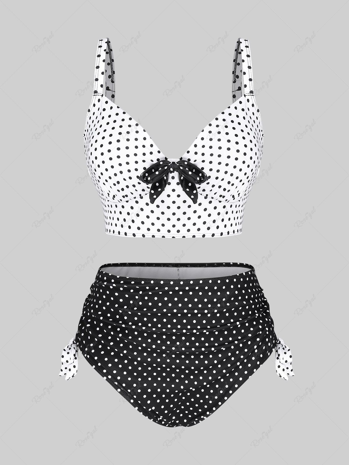 Latest Bow Tie Polka Dot Cinched Bottom Tankini Swimsuit  