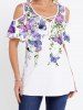 Butterfly Flower Leaf Print Crisscross Cold Shoulder V Neck Long T Shirt -  