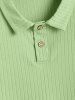 Solid Color Textured Short Sleeves Polo Collared T-shirt -  