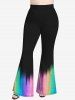 Plus Size 3D Sparkling Sequin Colorblocks Print Flare Pants -  