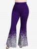 Plus Size Glitter Printed Pull On Flare Pants -  