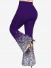 Plus Size Glitter Printed Pull On Flare Pants -  