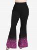 Plus Size Glitter Printed Pull On Flare Pants -  