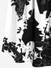 Robe Mi-Longue Ligne A Fleur Imprimée à Epaule Dénudée de Grande Taille - Noir 2XL
