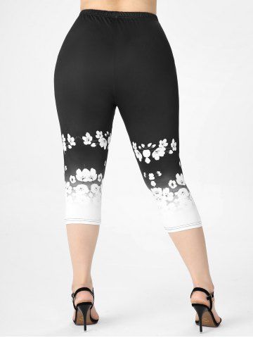 Monochrome Floral Print Tee and Leggings Plus Size Summer Outfit