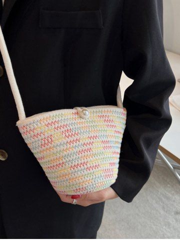 Colorful Stitching Straw Crossbody Bag
