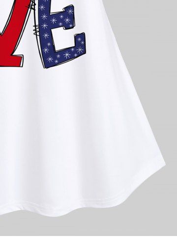 Plus Size Patriotic Butterfly LOVE American Flag Print Raglan Sleeve T-shirt