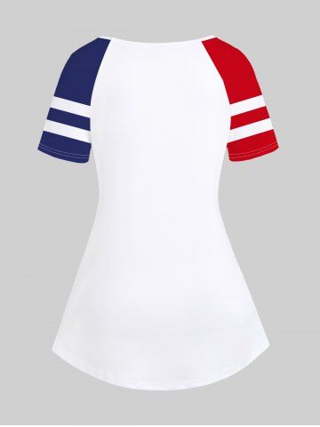 Plus Size Patriotic Butterfly LOVE American Flag Print Raglan Sleeve T-shirt