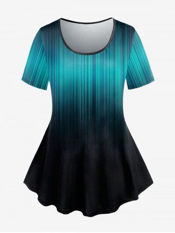 Plus Size Light Beam Ombre Printed Short Sleeves Tee - BLUE - 4X | US 26-28