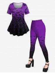 Bat Print Short Sleeve T-shirt And Bat Print Skinny Leggings Gothic Outfit -  