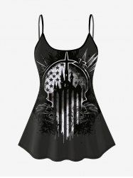 Haut de Tankini Gothique Drapeau Américain Crâne Imprimée - Noir 5X