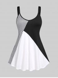 Haut Tunique Rayé en Blocs de Couleurs de Grande Taille - Noir 2X | US 18-20