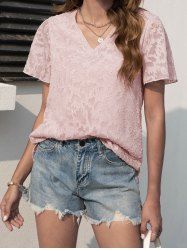 Jacquard V Neck Short Sleeve Blouse -  