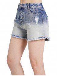 Ombre Light Wash Ripped Frayed Hem Denim Shorts -  