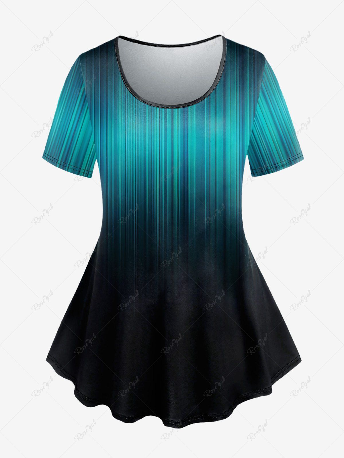 Affordable Plus Size Light Beam Ombre Printed Short Sleeves Tee  