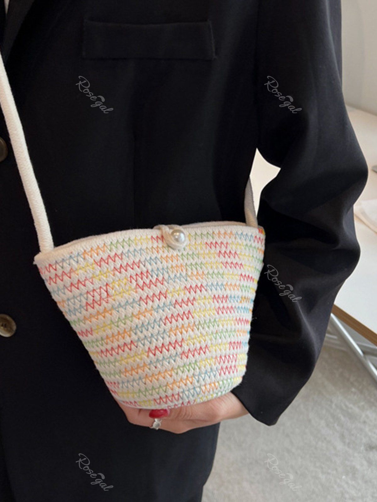 Affordable Colorful Stitching Straw Crossbody Bag  