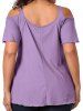 Plus Size Cold Shoulder Lace Up Short Sleeve T-shirt -  