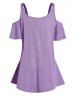 Plus Size Cold Shoulder Lace Up Short Sleeve T-shirt -  