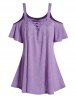 Plus Size Cold Shoulder Lace Up Short Sleeve T-shirt -  