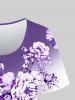 Ombre Floral Print Short Sleeve Tee and Capri Leggings Plus Size Summer Outfit -  