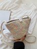 Colorful Stitching Straw Crossbody Bag -  
