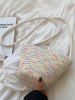 Colorful Stitching Straw Crossbody Bag -  